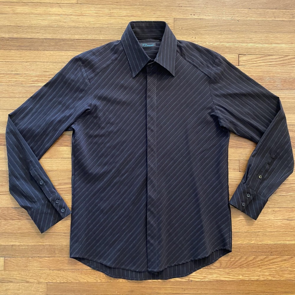 7 Diamonds Shirt Mens Large Brown Pinstripe‎ Long Sleeve Dress Button Up Modern